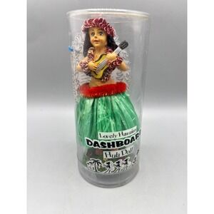 Lovely Hawaiian Dashboard Hula Doll Ukulele Dancer Green Skirt Figurine 6.5 Inch